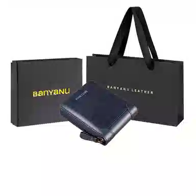 班亚奴 时尚短款多功能实用防盗刷二折款 牛皮 钱包 常规 男款 黑色/蓝色/咖啡色