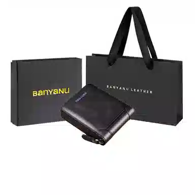 班亚奴 时尚短款多功能实用防盗刷二折款 牛皮 钱包 常规 男款 黑色/蓝色/咖啡色