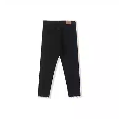 我是大卫 破洞设计高弹修身九分牛仔裤 男女同款 黑色