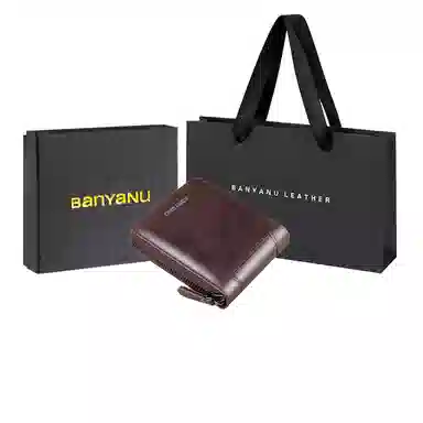 班亚奴 时尚短款多功能实用防盗刷二折款 牛皮 钱包 常规 男款 黑色/蓝色/咖啡色