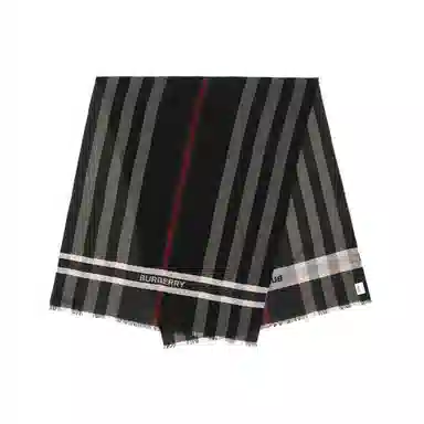 Burberry Striped Wool Scarf Black