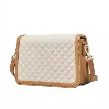 意尔康 休闲菱格 合成革 斜挎包 常规 女款 米白色/黑色