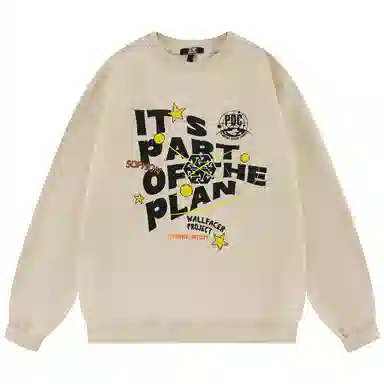 三体 字母印花休闲圆领套头宽松长袖卫衣 男女同款