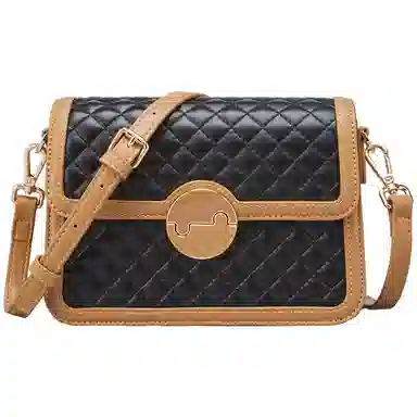 意尔康 休闲菱格 合成革 斜挎包 常规 女款 米白色/黑色