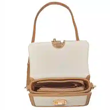 意尔康 休闲菱格 合成革 斜挎包 常规 女款 米白色/黑色