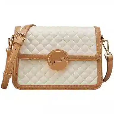 意尔康 休闲菱格 合成革 斜挎包 常规 女款 米白色/黑色