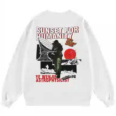 三体 字母人物印花宽松圆领套头美式复古长袖重磅卫衣 男女同款