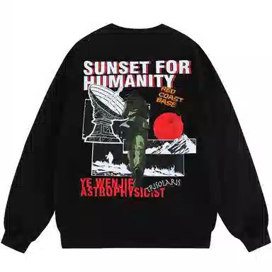 三体 字母人物印花宽松圆领套头美式复古长袖重磅卫衣 男女同款