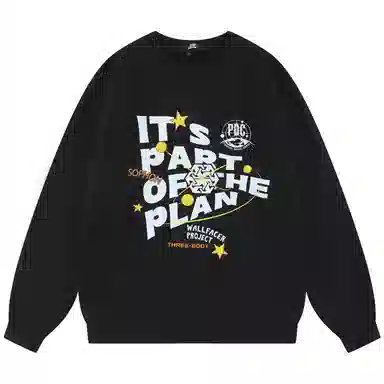 三体 字母印花休闲圆领套头宽松长袖卫衣 男女同款