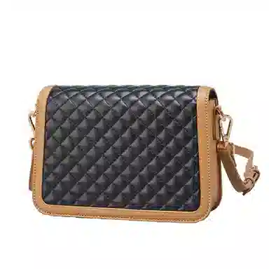 意尔康 休闲菱格 合成革 斜挎包 常规 女款 米白色/黑色