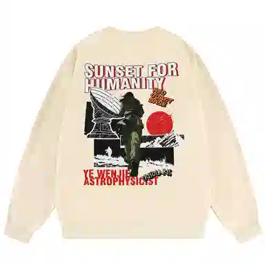 三体 字母人物印花宽松圆领套头美式复古长袖重磅卫衣 男女同款