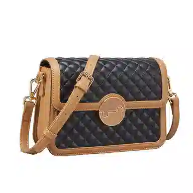 意尔康 休闲菱格 合成革 斜挎包 常规 女款 米白色/黑色