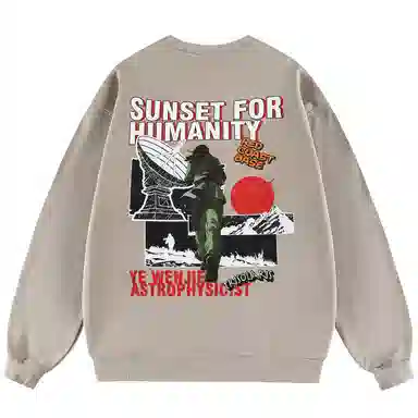 三体 字母人物印花宽松圆领套头美式复古长袖重磅卫衣 男女同款