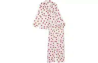 Victoria's Secret Satin Long Pajama Set Pink Heart Print