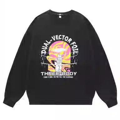 三体 二向箔系列 基础宽松简约字母印花休闲圆领套头打底内搭长袖重磅卫衣 男女同款