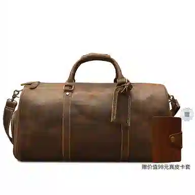 Simple&nature Vintage Large Capacity Leather Travel Bag Medium Dark Brown