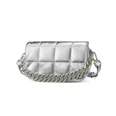 红蜻蜓 通勤小香风菱格链条百搭 牛皮拼超纤合成革 斜挎包 女款 黑色/银色