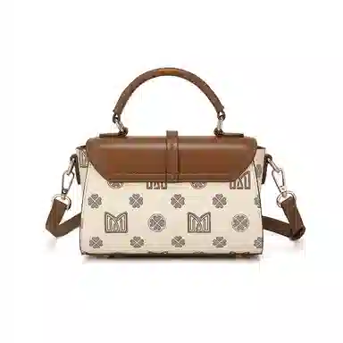 稻草人 复古老花撞色通印防水耐磨可调节肩 聚氯乙烯革拼聚氨酯革 小方包手提小包斜挎包带单肩包 小号 女款 深棕色/米白