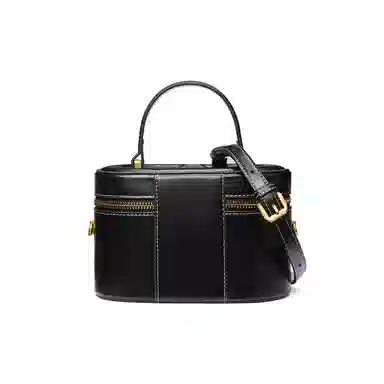 红蜻蜓 高级感复古潮时尚 牛皮拼超纤合成革 手提包 小号 女款 黑色