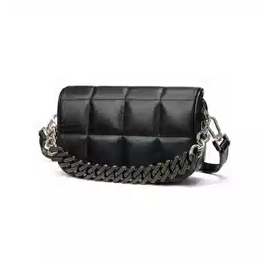 红蜻蜓 通勤小香风菱格链条百搭 牛皮拼超纤合成革 斜挎包 女款 黑色/银色