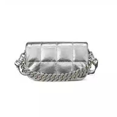 红蜻蜓 通勤小香风菱格链条百搭 牛皮拼超纤合成革 斜挎包 女款 黑色/银色