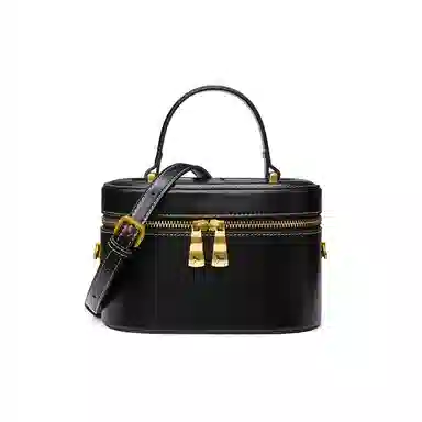 红蜻蜓 高级感复古潮时尚 牛皮拼超纤合成革 手提包 小号 女款 黑色