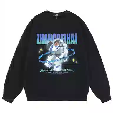 三体 章北海系列 简约休闲卡通字母印花宽松基础圆领套头长袖重磅卫衣 男女同款