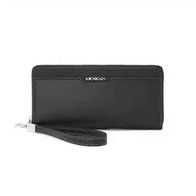 稻草人 商务简约高质感荔枝纹  多卡位大钞位长款 牛皮革 钱包手拿包 常规 男款 黑色