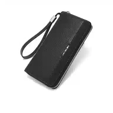 稻草人 商务简约高质感荔枝纹  多卡位大钞位长款 牛皮革 钱包手拿包 常规 男款 黑色