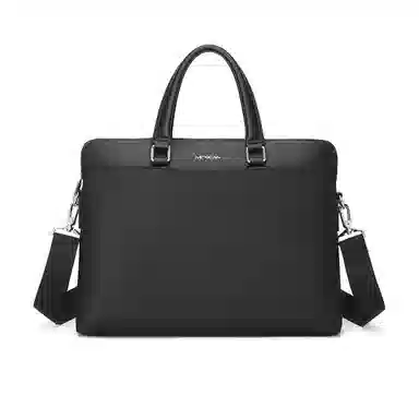 稻草人 简约商务休闲款 织物 公文包可拆卸肩带单肩包 大容量电脑包斜挎手提包 男款 黑色