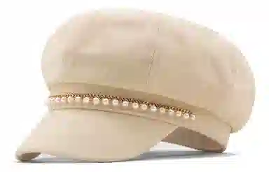 优幽兰 时尚复古 气质优雅大帽檐显脸小学生简约小众设计感珍珠点缀甜美遮阳 棉 贝蕾帽 女款 米色