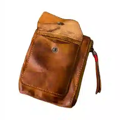 后步 复古手工个性小巧简约休闲精致收纳艺术擦色 头层植鞣牛皮真皮 钱包零钱卡包 迷你 男女同款情侣款 棕色/咖啡/黑色