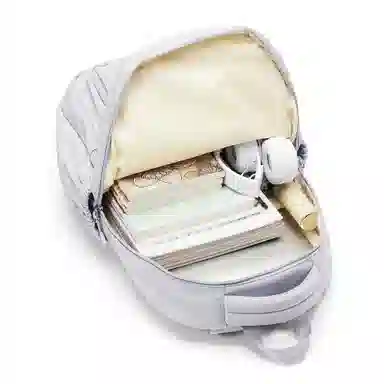 轻骑者 学院风大容量时尚潮流多口袋学生通勤休闲 织物 书包背包电脑包双肩包 常规 男女同款情侣款 黑色/米白/灰色/蓝色