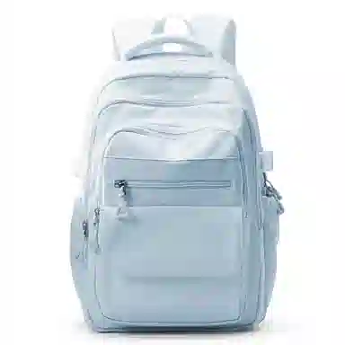 轻骑者 学院风大容量时尚潮流多口袋学生通勤休闲 织物 书包背包电脑包双肩包 常规 男女同款情侣款 黑色/米白/灰色/蓝色