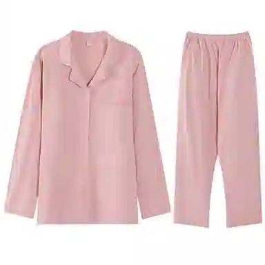 兰缪 带胸垫长袖长裤纯棉简约休闲可外穿睡衣套装 女款 粉色