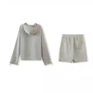 我是大卫 纯色简约半拉链设计连帽套头长袖上衣抽绳直筒短裤休闲运动套装 男女同款