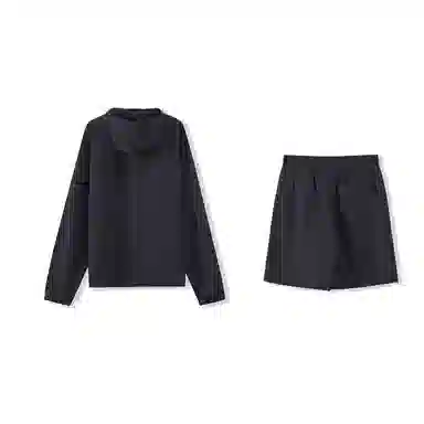 我是大卫 纯色简约半拉链设计连帽套头长袖上衣抽绳直筒短裤休闲运动套装 男女同款