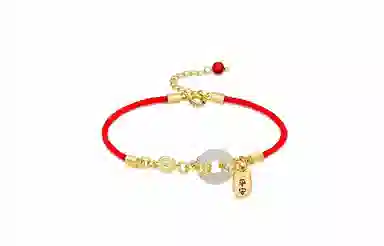 牧言 国潮复古新中式简约小众设计高级感 镂空圆环招财猫咪字牌圆珠本命年红绳编织手饰 合金 铜钱平安扣手链 女款