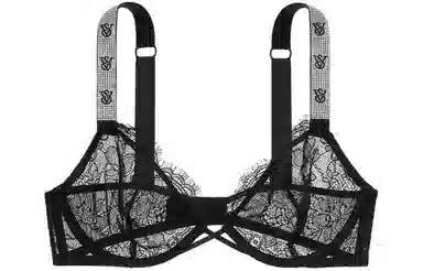 Victoria's Secret Sparkle Logo Lace Bra Black