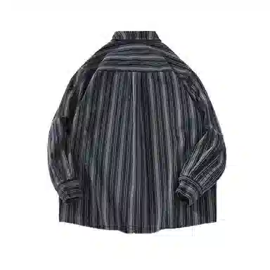 赞仕 日系复古竖纹工装宽松休闲长袖衬衫 男款 黑白条纹