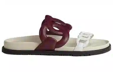 Hermes Extra Leather Open Toe Flat Sandal Red White