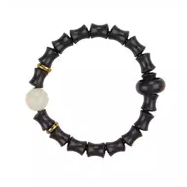 弹指木匠 夜光珠竹节 民族风复古 精致文玩佛珠单圈 黑檀木 木作手串 通用