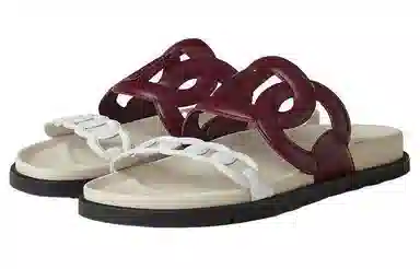 Hermes Extra Leather Open Toe Flat Sandal Red White