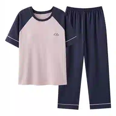 帕兰朵 短袖长裤套头圆领睡衣套装 女款 藕色