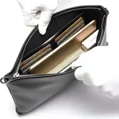 老人头 时尚简约大容量 头层牛皮 手拿包 常规 男款 黑色 手机夹包信封包