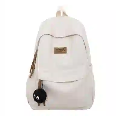 行途 初中高颜值森系纯色百搭小众设计感高中大学生 尼龙 书包背包双肩包 常规 男女同款情侣款 黑色/白色/绿色/卡其色