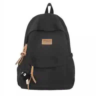 行途 初中高颜值森系纯色百搭小众设计感高中大学生 尼龙 书包背包双肩包 常规 男女同款情侣款 黑色/白色/绿色/卡其色