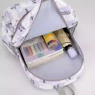 行途 书包初中生卡通印花大容量背包高中生大学生 双肩包 女款 尼龙布 多色