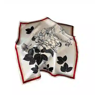 纳兰杜 减龄优雅薄款高级感通勤小方巾穿搭装饰夏季 丝巾 女款 黑白色花卉