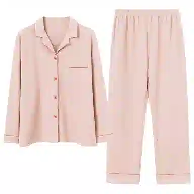 帕兰朵 纯色透气开衫上衣松紧长裤睡衣套装 女款 粉色